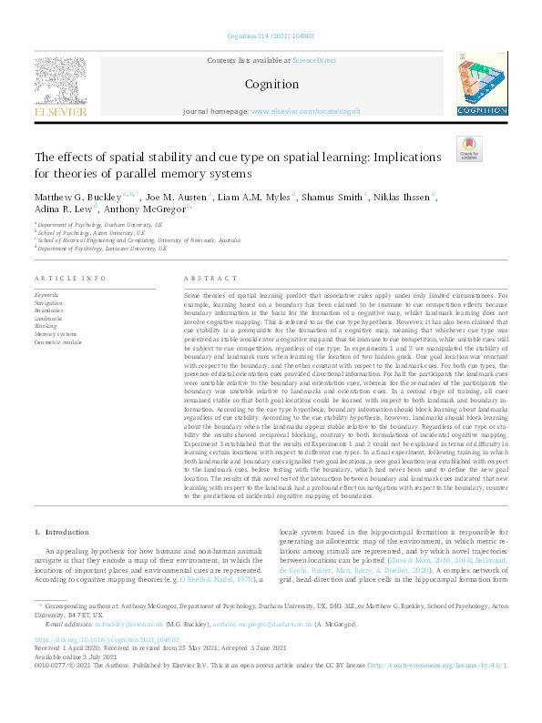 The effects of spatial stability and cue type on spatial learning: Implications for theories of parallel memory systems Thumbnail