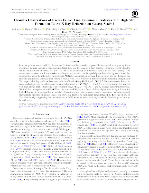 Chandra Observations of Excess Fe Kα Line Emission in Galaxies with High Star Formation Rates: X-Ray Reflection on Galaxy Scales? Thumbnail