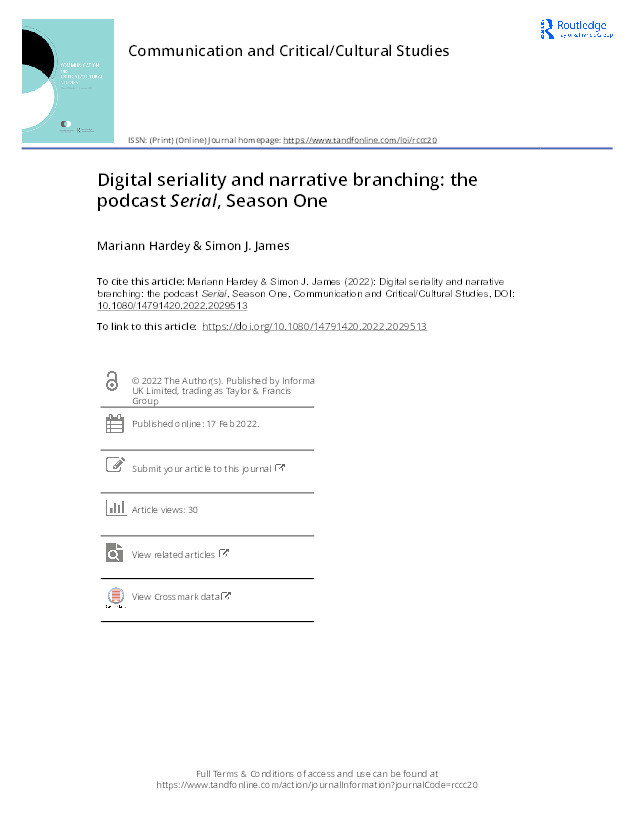 Digital Seriality and Narrative Branching: Season One, the Podcast Serial Thumbnail