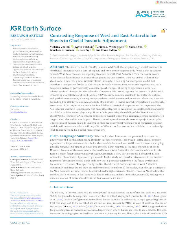 Contrasting Response of West and East Antarctic Ice Sheets to Glacial Isostatic Adjustment Thumbnail