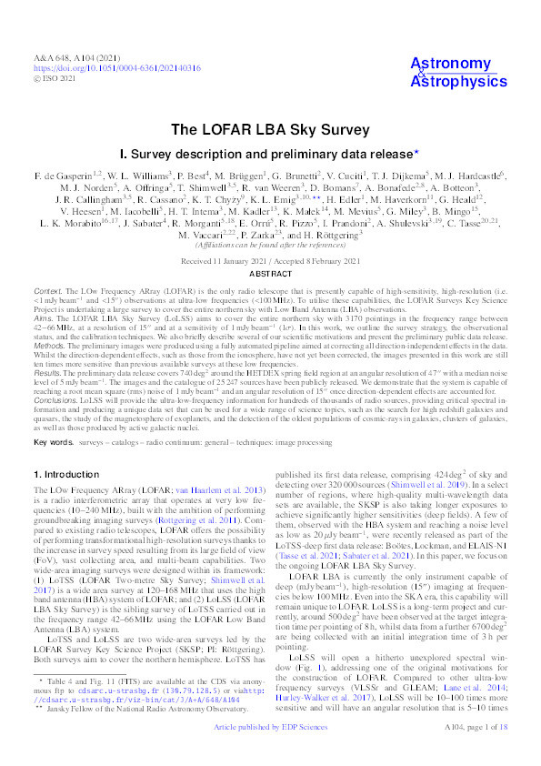 The LOFAR LBA Sky Survey: I. Survey description and preliminary data release Thumbnail