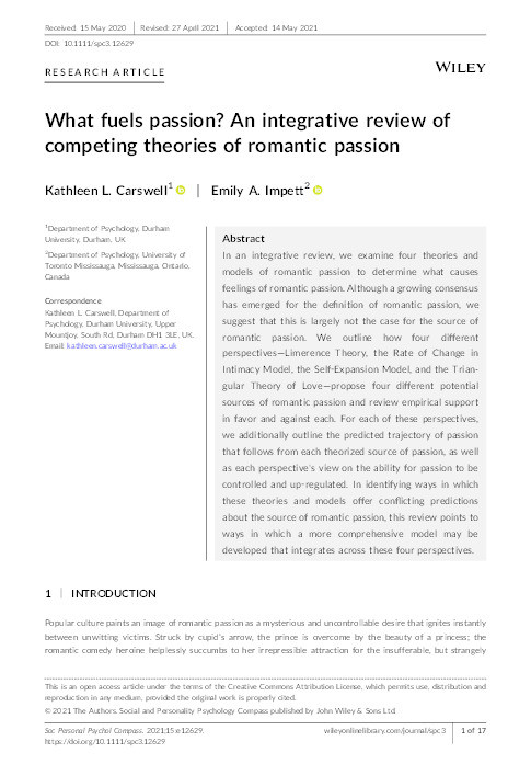What fuels passion? An integrative review of competing theories of romantic passion Thumbnail