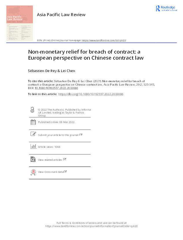 Non-Monetary Relief for Breach of Contract: A European Perspective on Chinese Contract Law Thumbnail