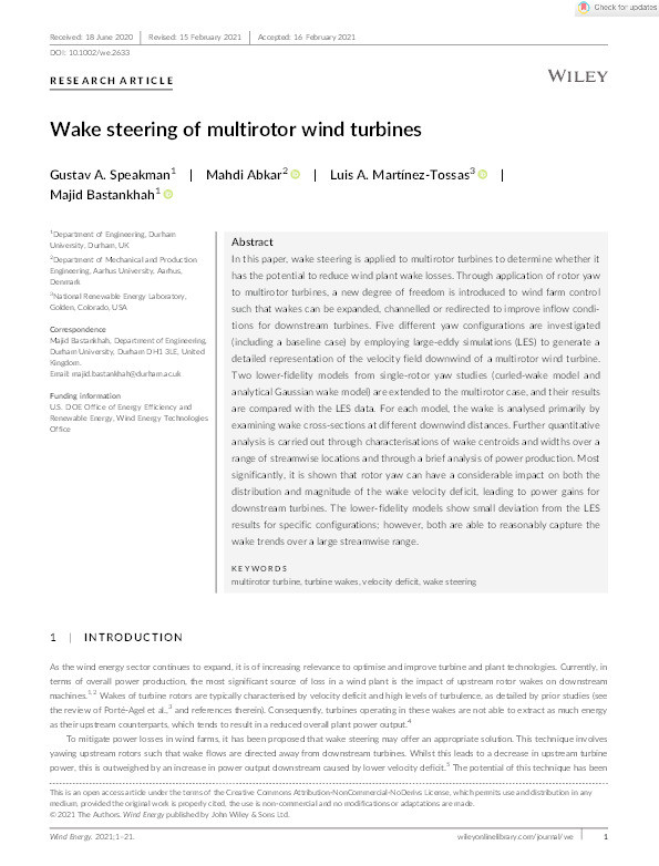 Wake steering of multirotor wind turbines Thumbnail