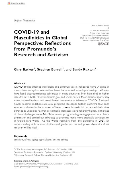 COVID-19 and Masculinities in Global Perspective: Reflections from Promundo's Research and Activism Thumbnail