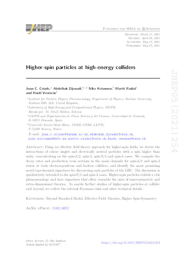 Higher-spin particles at high-energy colliders Thumbnail