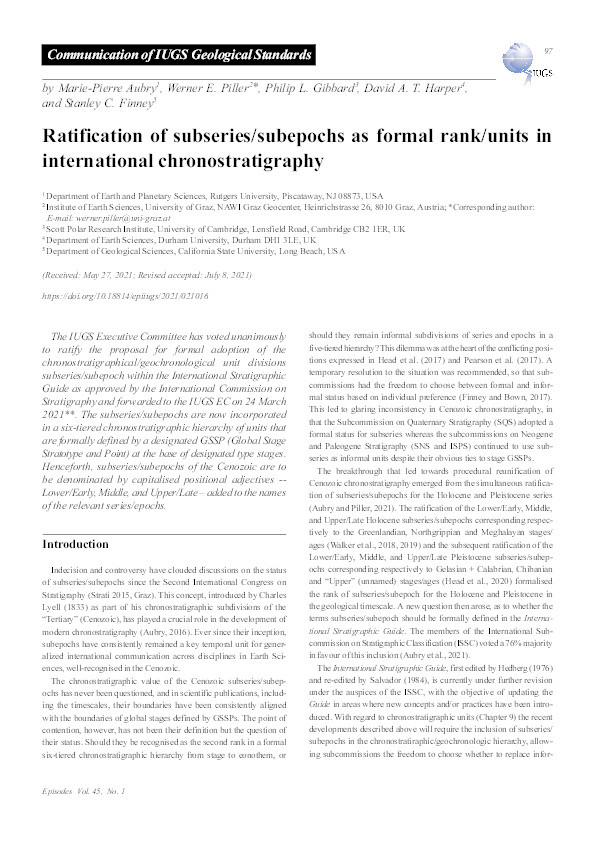 Ratification of subseries/subepochs as formal rank/units in international chronostratigraphy Thumbnail