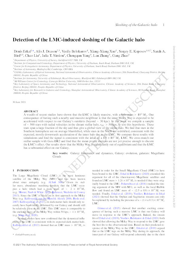 Detection of the LMC-induced sloshing of the Galactic halo Thumbnail