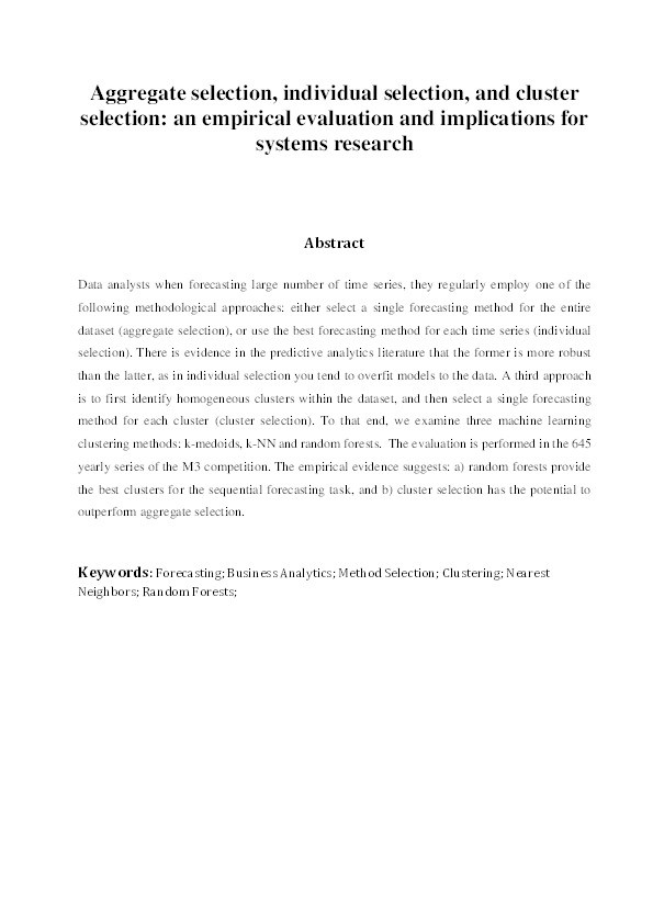 Aggregate selection, individual selection, and cluster selection: an empirical evaluation and implications for systems research Thumbnail