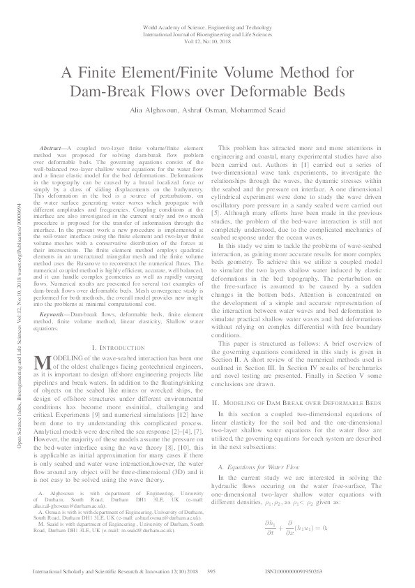 A Finite Element/Finite Volume Method for Dam-Break Flows over Deformable Beds Thumbnail