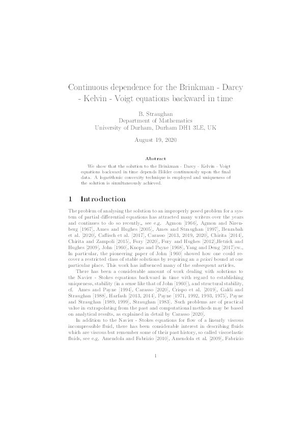 Continuous dependence for the Brinkman–Darcy–Kelvin–Voigt equations backward in time Thumbnail