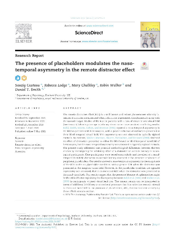 The presence of placeholders modulates the naso-temporal asymmetry in the remote distractor effect Thumbnail