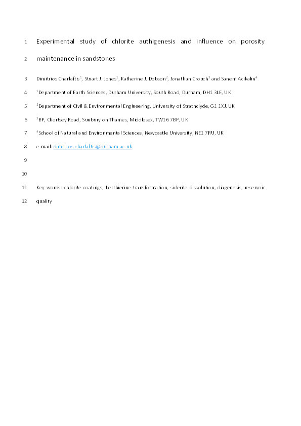 Experimental study of chlorite authigenesis and influence on porosity maintenance in sandstones Thumbnail