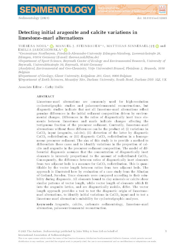 Detecting initial aragonite and calcite variations in limestone–marl alternations Thumbnail