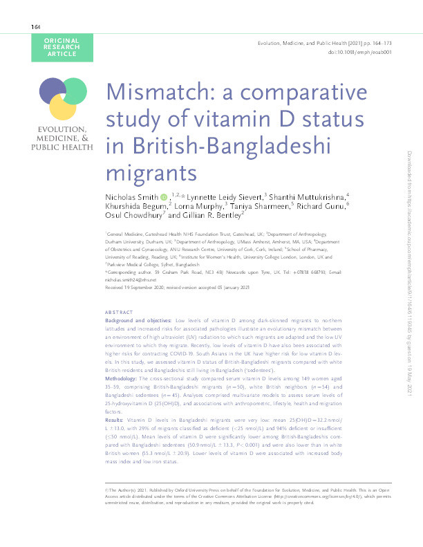 Mismatch: A comparative study of vitamin D status in British-Bangladeshi migrants Thumbnail