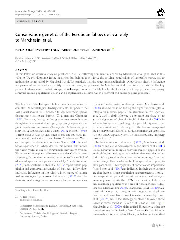 Conservation genetics of the European fallow deer: a reply to Marchesini et al Thumbnail