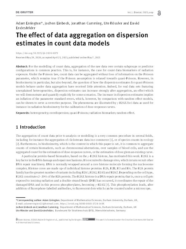 The effect of data aggregation on dispersion estimates in count data models Thumbnail
