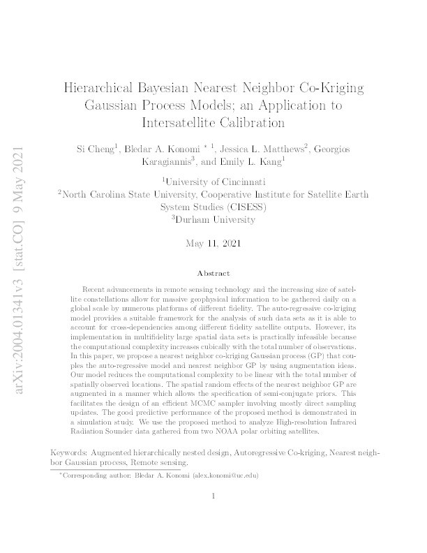 Hierarchical Bayesian Nearest Neighbor Co-Kriging Gaussian Process Models; An Application to Intersatellite Thumbnail