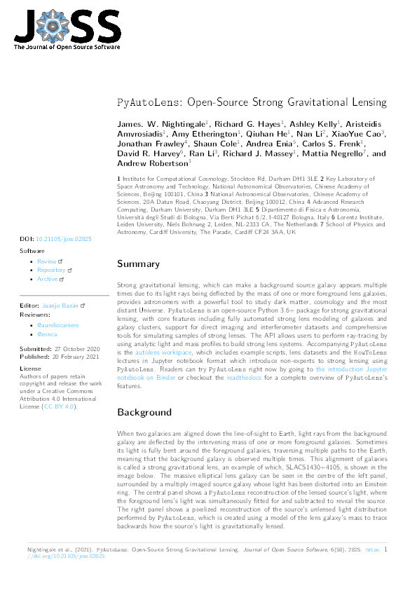 PyAutoLens: Open-Source Strong Gravitational Lensing Thumbnail