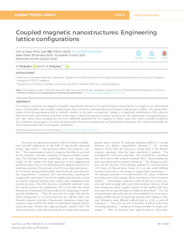Coupled magnetic nanostructures: Engineering lattice configurations Thumbnail