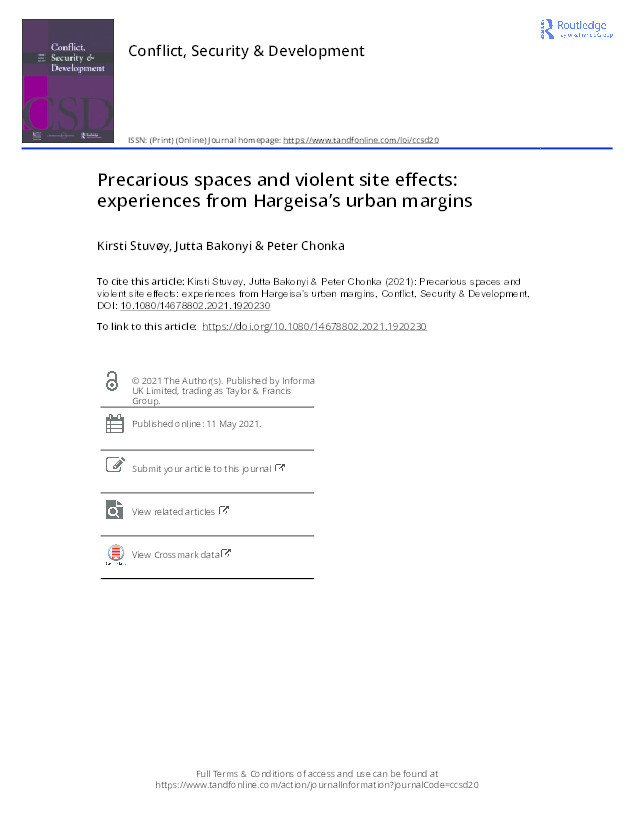 Precarious spaces and violent site effects: experiences from Hargeisa’s urban margins Thumbnail