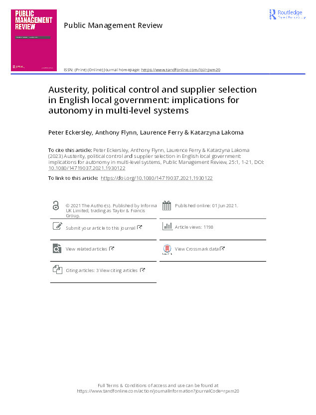 Austerity, political control and supplier selection in English local government: implications for autonomy in multi-level systems Thumbnail