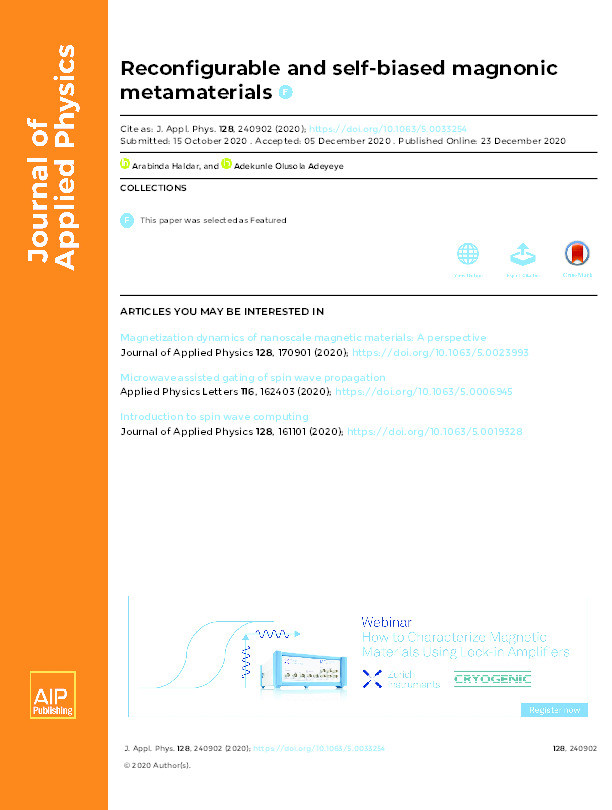 Reconfigurable and self-biased magnonic metamaterials Thumbnail