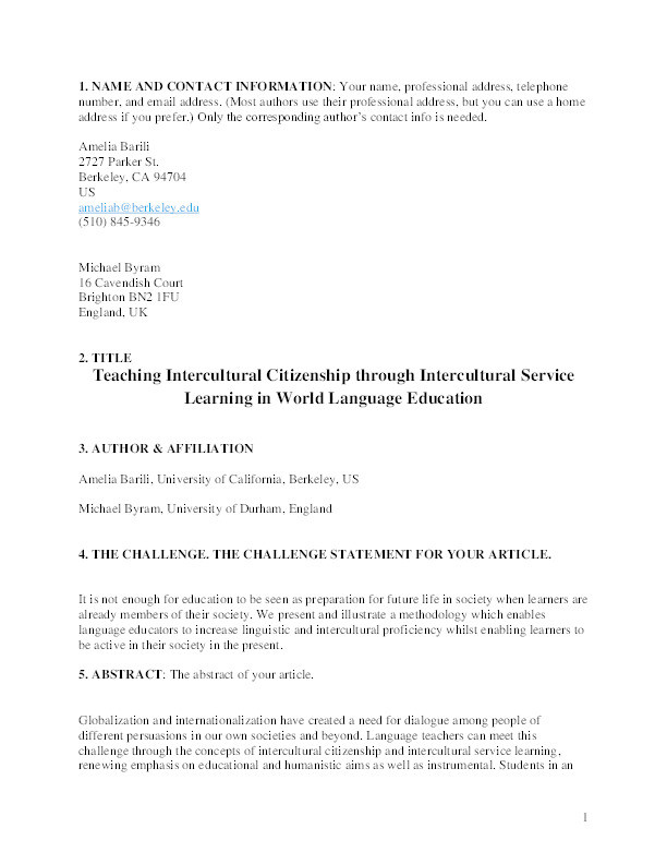 Teaching Intercultural Citizenship through Intercultural Service Learning in World Language Education Thumbnail