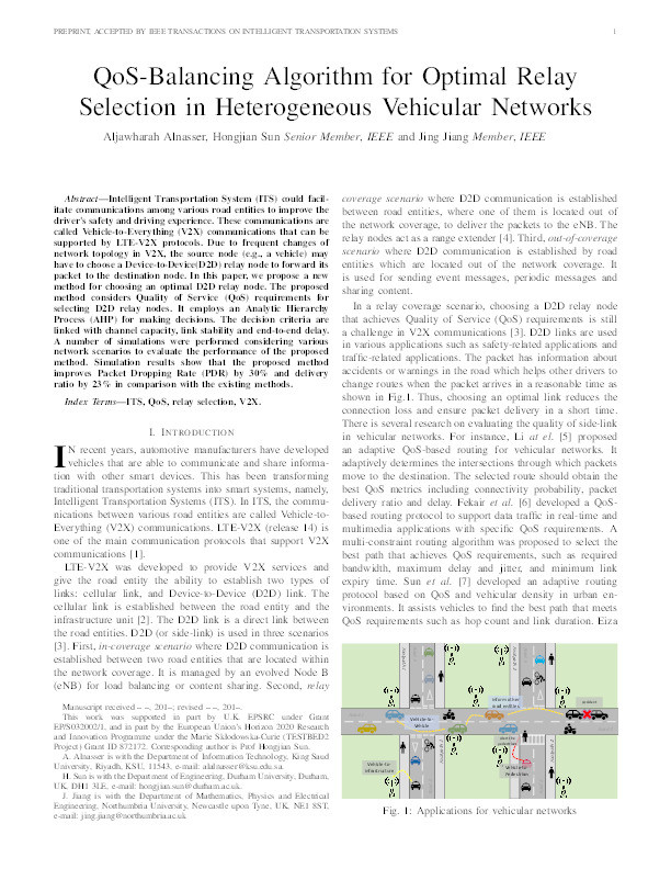 QoS-Balancing Algorithm for Optimal Relay Selection in Heterogeneous Vehicular Networks Thumbnail