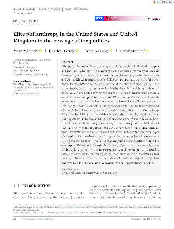 Elite Philanthropy in the United States and United Kingdom in the New Age of Inequalities Thumbnail