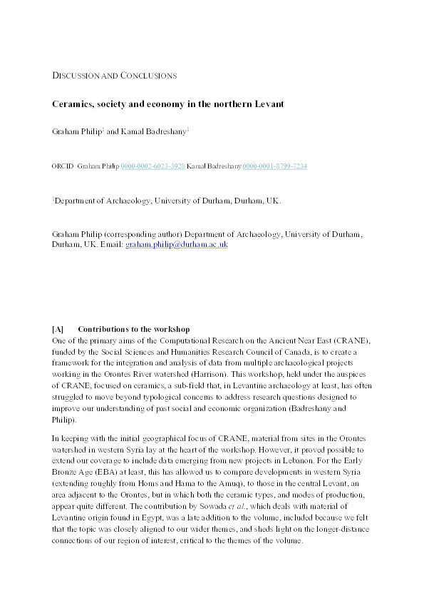 Discussion and Conclusions: Ceramics, society and economy in the northern Levant Thumbnail