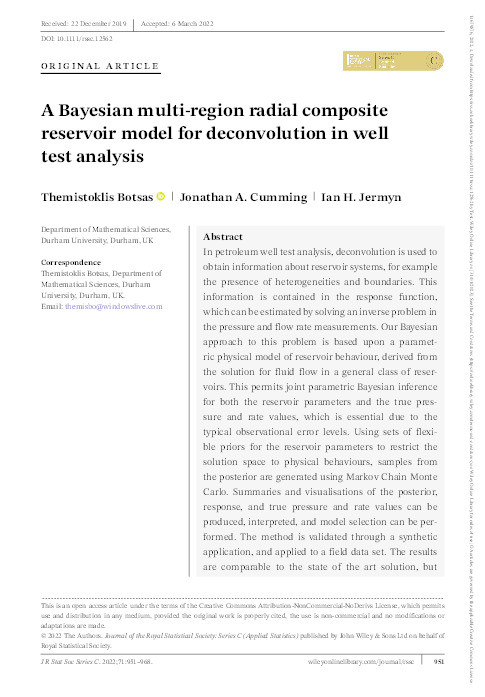 A Bayesian multi-region radial composite reservoir model for deconvolution in well test analysis Thumbnail