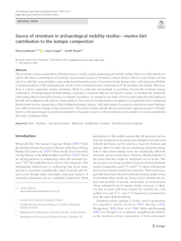 Source of strontium in archaeological mobility studies—marine diet contribution to the isotopic composition Thumbnail
