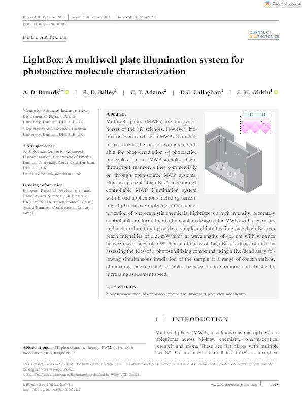 LightBox: a multiwell plate illumination system for photoactive molecule characterization Thumbnail