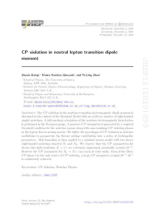 CP violation in neutral lepton transition dipole moment Thumbnail