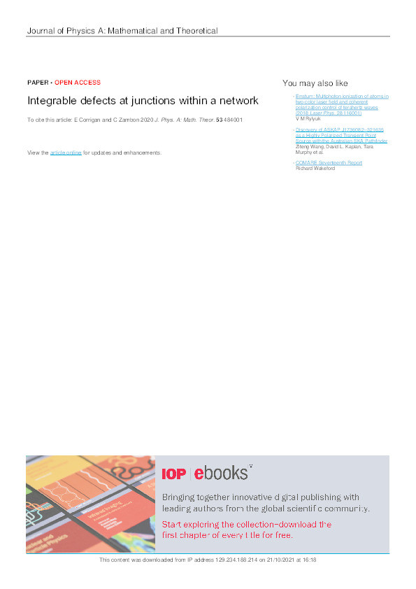 Integrable defects at junctions within a network Thumbnail