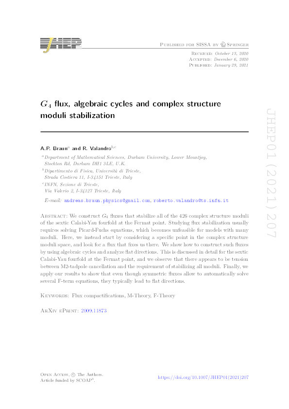 G 4 flux, algebraic cycles and complex structure moduli stabilization Thumbnail