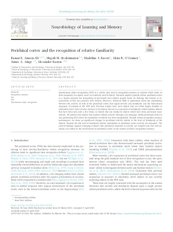 Perirhinal cortex and the recognition of relative familiarity Thumbnail