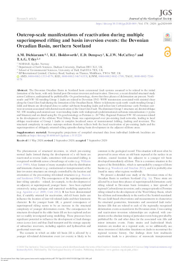 Outcrop-scale manifestations of reactivation during multiple superimposed rifting and basin inversion events: the Devonian Orcadian Basin, northern Scotland Thumbnail