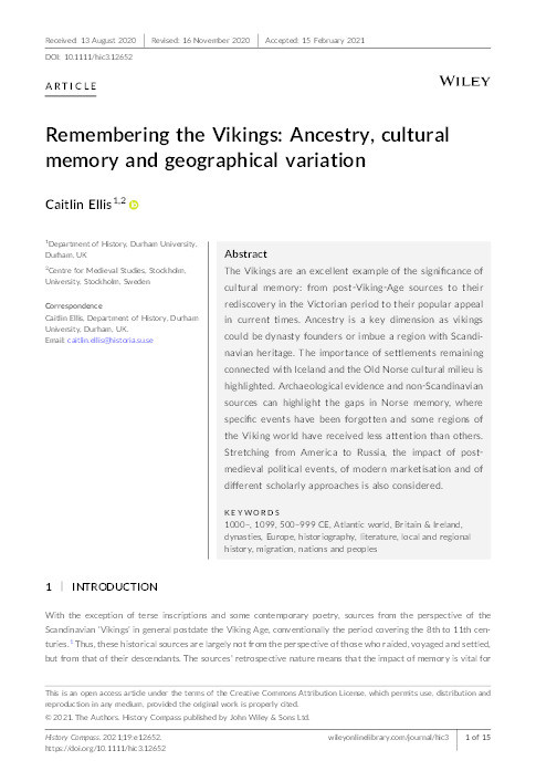 Remembering the Vikings: Ancestry, cultural memory and geographical variation Thumbnail