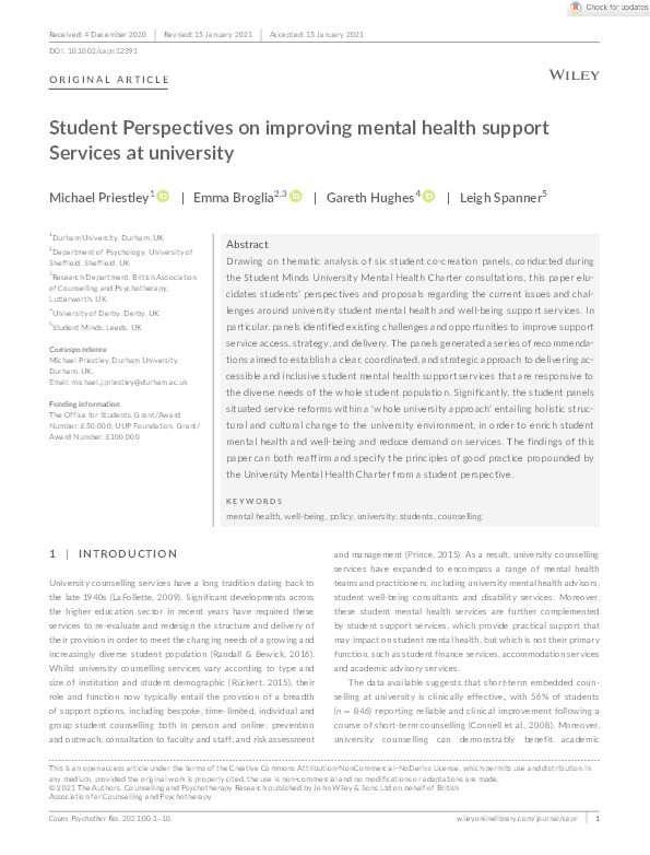 Student Perspectives on improving mental health support Services at university Thumbnail