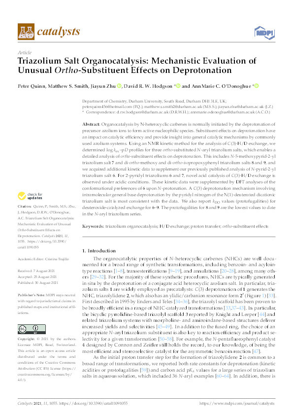 Triazolium Salt Organocatalysis: Mechanistic Evaluation of Unusual Ortho-Substituent Effects on Deprotonation Thumbnail