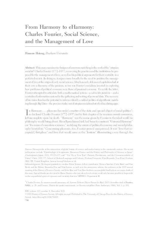 From Harmony to E-Harmony: Fourier, Social Science, and the Management of Love Thumbnail