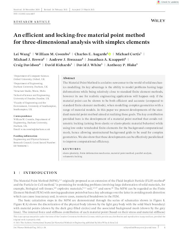 An efficient and locking-free material point method for three dimensional analysis with simplex elements Thumbnail