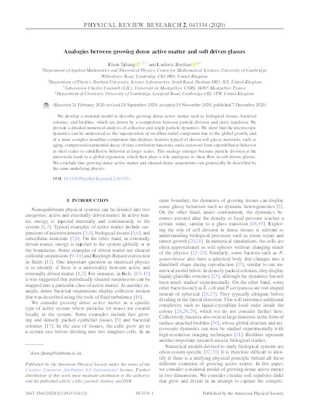 Analogies between growing dense active matter and soft driven glasses Thumbnail