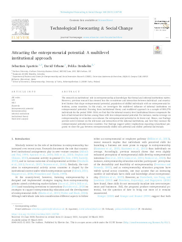 Attracting the Entrepreneurial Potential: A Multilevel Institutional Approach Thumbnail