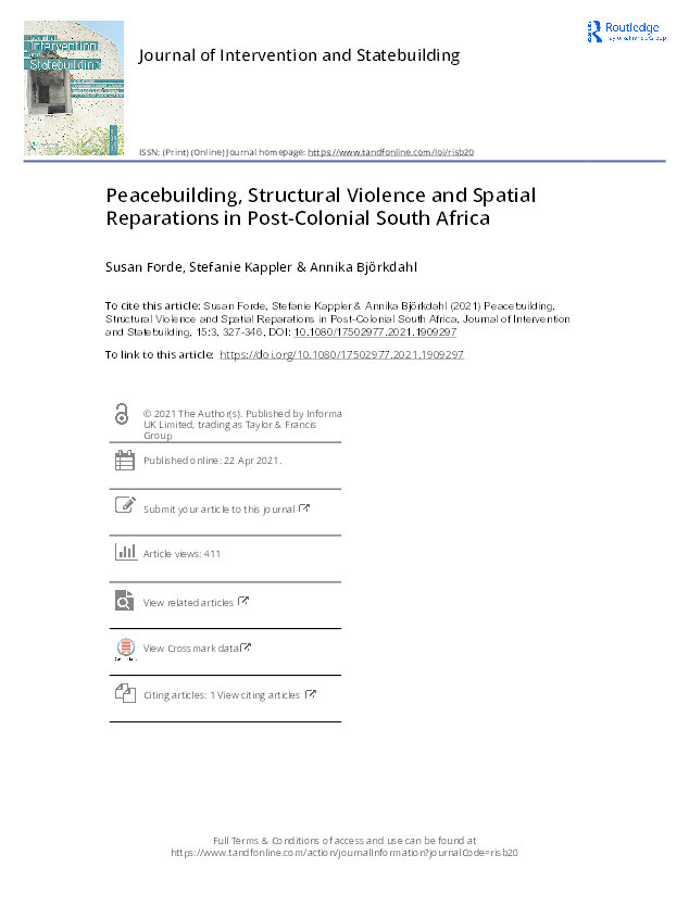 Peacebuilding, Structural Violence & Spatial Reparations in Post-Colonial South Africa Thumbnail