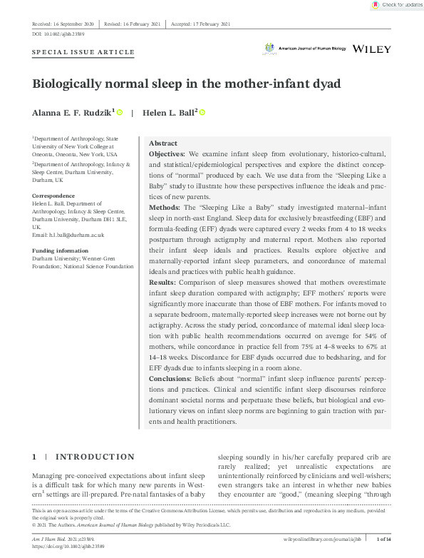 Biologically normal sleep in the mother‐infant dyad Thumbnail