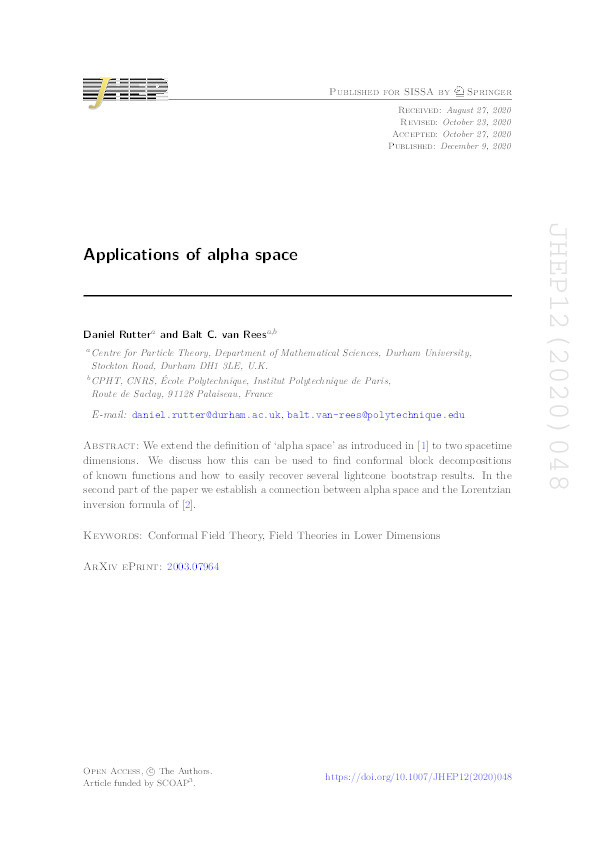 Applications of alpha space Thumbnail