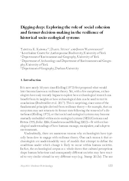 Digging deep: Exploring the role of social cohesion and farmer decision-making in the resilience of historical socio-ecological systems Thumbnail